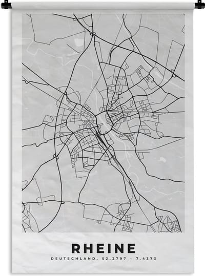 Wandkleed - Wanddoek - Plattegrond - Duitsland - Rheine - Stadskaart - Kaart - 120x180 cm - Wandtapijt