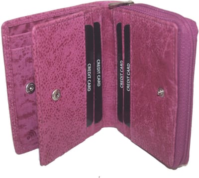 Oi diep roze leren rits portemonnee compact model met speels motiefje / beurs met rits voor muntgeld / kleine afsluitbare portemonnee voor 6 pasjes / beveiligd tegen skimmen / fuchsia rose leer / 293Pink