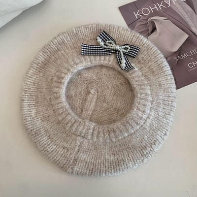 Japanse veelzijdige warme baret met strik, nieuwe winddichte hoed voor dames, casual en schattig, model schildersbaret. One Size
