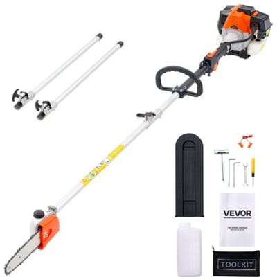 VEVOR Benzine-snoeischaar, 33cc 2-takt kettingzaag, telescopische zaag met uitschuifbare steel van 2,04–3,54 m, zaagblad van 20,3 cm, brandstoftank van 850 ml, voor krachtig zagen in hoge boomtoppen