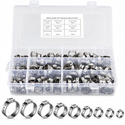 Dailygoods - VOBOR Verstelbare slangklemmen van metaal, 9 maten, 5,8-21 mm, slangklemmen van roestvrij staal, geschikt voor gasslangen, waterklem (180 stuks)