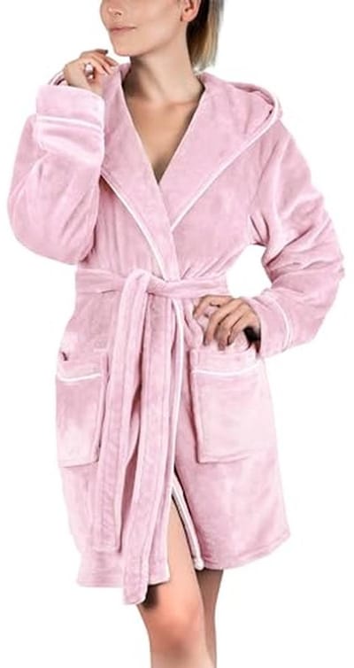 Fluffy Dames Badjas met Capuchon - Knuffelfleece - Oeko-Tex Standaard 100 - Korte Kamerjas - Maat S - XXXL