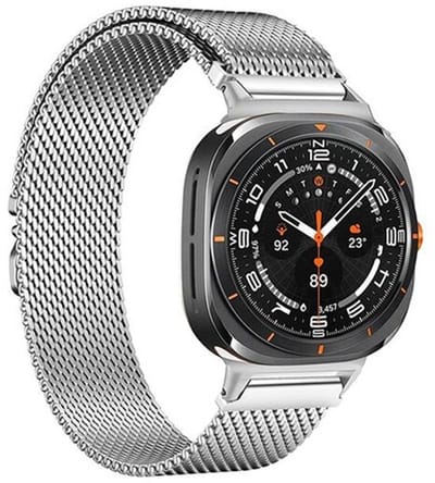 By Qubix - smartwatch bandje - Compatible Samsung bandje - Milanese band met parachute sluiting - Zilver - Geschikt voor Samsung Galaxy Watch 9 (40/44mm) - Watch 8 (40/44mm) - Watch 8 Classic (46mm)