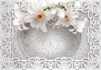 Fotobehangkoning - Behang - Vliesbehang - Fotobehang - Lilies and Ornaments - Lelie Ornament - Lelies - 150 x 105 cm