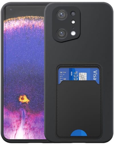 Geschikt voor Oppo Find X5 Telefoonhoesje met TPU Pasjeshouder - Flexible Back Cover Case Siliconen TPU with Cardslot - Zwart - Smartphonica geschikt voor Oppo Find X5