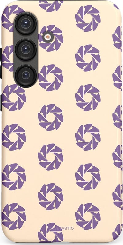 Casetastic hoesje geschikt voor Samsung Galaxy S25 - Dubbellaagse bescherming - Paarse Cirkels op het Zand - Fashion Case - Crème Lavendel Zilver