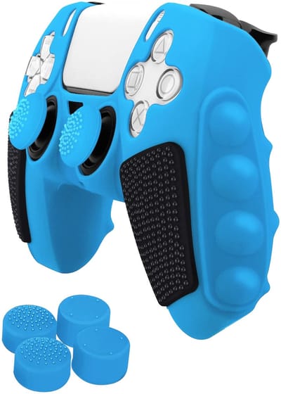 Grip Silicone Hoes / Skin + 4 Thumb Grips voor Playstation 5 PS5 DualSense Controller - Blauw - V3