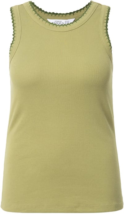 Studio Untold - Dames - Ribtop slim basic shape gekleurde bies - Moezelgroen - Maat 58+
