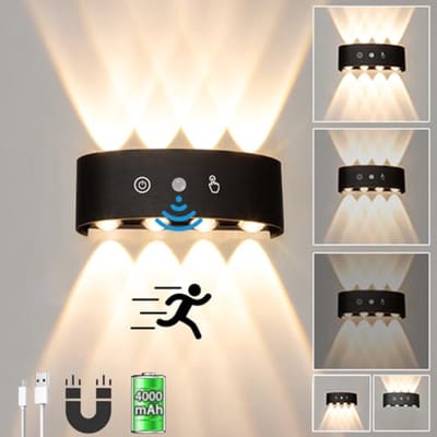 Bewegingssensor LED Wandlamp - Oplaadbare Draadloze Touch Dimbare Binnenverlichting - USB Magnetisch Met Up- en Downlight voor Gang Trap Slaapkamer