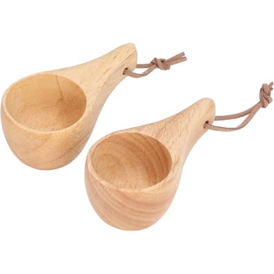 2 Pièces Tasse de Camping Tasse à Boire Thé Bois de Caoutchouc Mini Portable 25ML pour Randonnée Pique-nique L beige