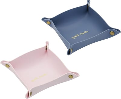 Stijlvolle Vouwbare Faux Leather Opbergtray voor Sleutels, Telefoon en Sieraden - 2 Stuks in Roze en Blauw, Perfect voor Woonkamer en Kantoor