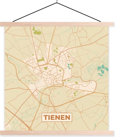 Posterhanger incl. Poster 40x40 cm - Schoolplaat - Kaart - Tienen - Plattegrond - Stadskaart - Textielposter - Blanke latten - Stadskaart