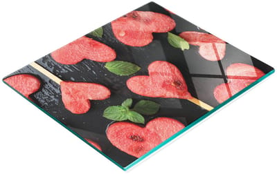 Keukenplank van gehard glas met decoratieve afbeelding van een watermeloenhart, 60x52 cm