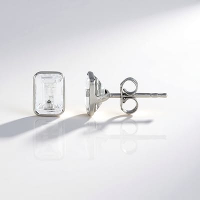 Cavill - Zilveren Oorbellen - 925 Sterling Zilver met Platina Plating - Witte Topaas 1,98 ct - Achthoekig Bezel Design - Elegant & Comfortabel