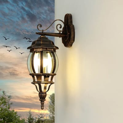 Licht-Erlebnisse - Brest - Wandlamp - IP44 - E27 - van - Aluminium echt glas - in - Koper zwart antiek