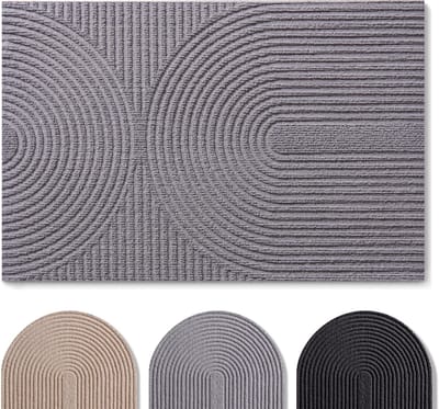 Blumtal Japandi Deurmat - Anti-slip - Polyester 70 x 120 cm - Grijs - Boogpatroon