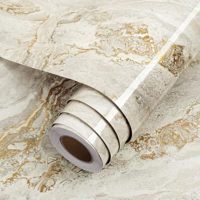 Beige en grijs marmer effect zelfklevend vinyl voor keukenwerkbladen en meubels 30cm × 5m, duurzaam en waterbestendig