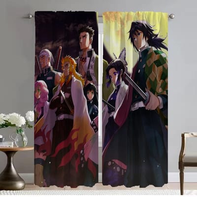 Shades Demon Slayer Verduisterende Gordijnen 2 Stuks Woonkamer Gordijn Gordijnen voor Slaapkamer Halloween Decoratie Scheidingswand Keuken W50xH70cmx2pcs-CL gray