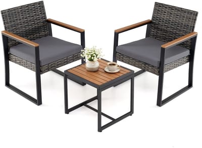 Balkonset 2 personen - Tuinset - Bistroset - Zwart+Grijs - Weerbestendig - 3 delig - Tuintafel en 2 stoelen - 2 personen - Metaal