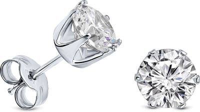 Miore Pure Oorbellen Dames - 9 Karaat - Zilverkleurig - Met Zirkonen - Knopjes - 6.7 mm
