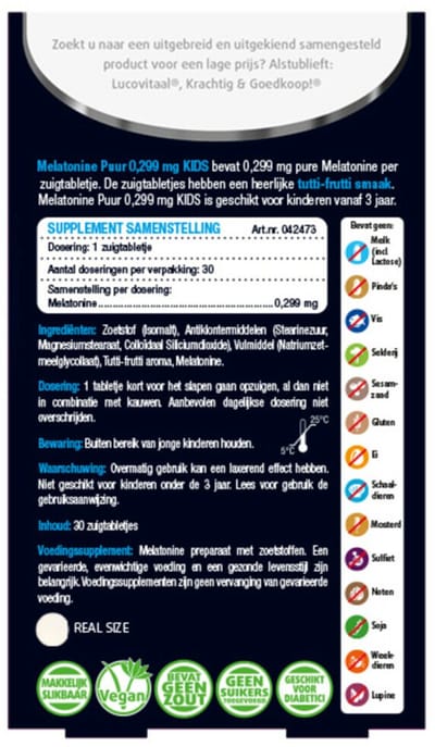 Lucovitaal Melatonine Puur Kids - 6 x 30 zuigtabletten - Voordeelverpakking