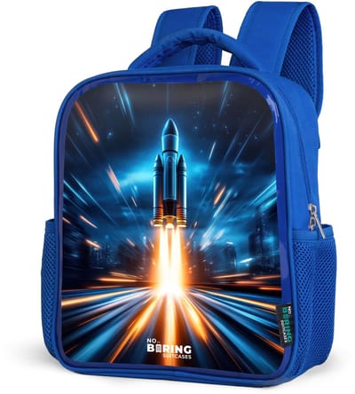 NoBoringSuitcases.com® - Rugzak blauw - Schooltas jongens - Ruimteraket stijgt op in nachtelijk lichtspektakel - Kinder rugtas jongen - Boekentas kind - Kinderrugzak voor school - Schoolrugzak