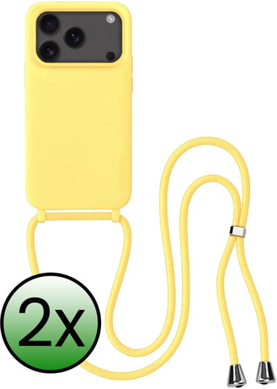 Hoes Geschikt voor iPhone 17 Pro / 18 Pro Hoesje Met Koord - Telefoonhoesje Geschikt voor iPhone 17 Pro / 18 Pro Backcover Met Afneembaar Koord - Geel - 2 Stuks