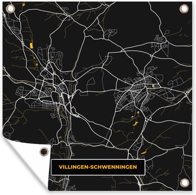 Tuin poster Duitsland – Black and Gold – Villingen Schwenningen – Stadskaart – Kaart – Plattegrond - 200x200 cm - Tuindoek
