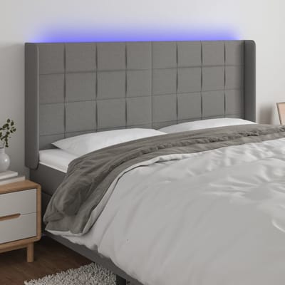 vidaXL - Hoofdbord - LED - 183x16x118/128 - cm - stof - donkergrijs