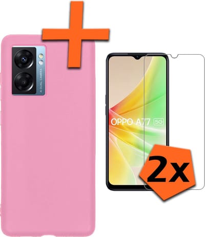 Hoes - Met 2x Screenprotector - Geschikt voor OPPO A77 - Sterk & Shockproof - Back Cover - Siliconen Case - Telefoon Hoes - Lichtroze