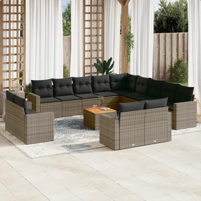 vidaXL - 14-delige - Loungeset - met - kussens - poly - rattan - grijs