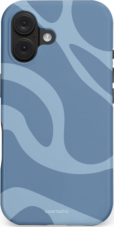 Casetastic hoesje geschikt voor Apple iPhone 16 - MagSafe - Dubbellaagse bescherming - Blauwe Water Golven - Fashion Case - Grijs Lichtblauw