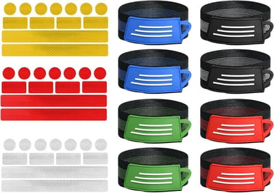 Set van 8 Elastische Fietsklemmen voor Broeken met Reflecterende Strepen voor Veiligheid bij Fietsen en Wandelen, Inclusief 3 Reflecterende Stickers voor Nachtzichtbaarheid