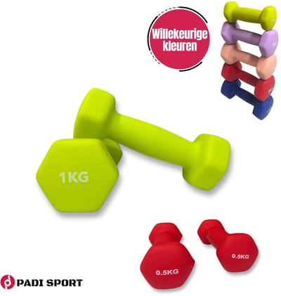 padisport - Dumbell Neopreen set - 0,5 - 1 kg - gewichten set halters - mix Gewichten 1 kg - dumbellset - halterset - gewichtjes set 0,5 gewichten set 0,5 kg