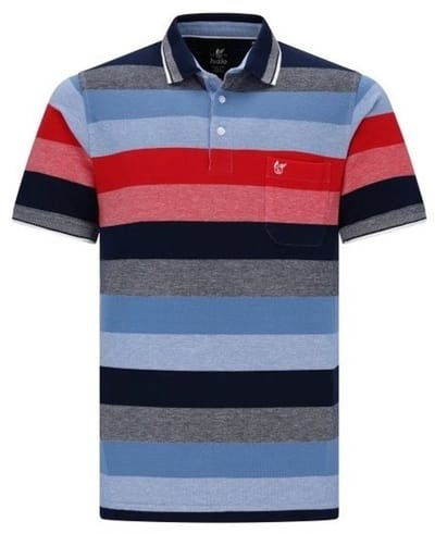 Hajo - Poloshirt Premium - heren- rood blauw gestreept - maat L