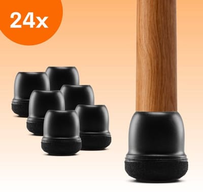 FLOOQ Premium Stoelpootdoppen Flexibel 10-15mm - Anti-Kras Vilt - Stoelpoot beschermers - Vloerbescherming - 24 Stuks – Zwart – Fien