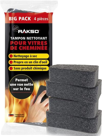 RAKSO Haardglas Reiniger Set – 4 Stuks – Reiniger voor Kachel- en Haardglas – Verwijdert Roet, Vet & Aanslag