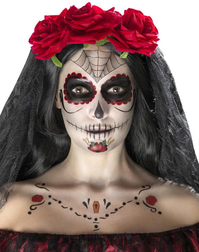 Smiffys - Day Of The Dead Kostuum Make-up Kit - Rood/Zwart