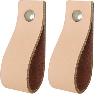 2x Leren handgrepen 'de lus' XS - NATUREL (12,6 x 2,5 cm) - incl. 3 kleuren schroefjes (handgreepjes - leren grepen - greepjes - leren lusjes)
