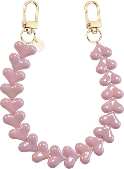 xoxo Wildhearts telefoonkoord - Funky Hearts - metaal roze - Geschikt voor iPhone - Geschikt voor Samsung - Universeel Phone Cord - Telefoonketting - Bedeltje voor telefoon - Telefoonhanger - kralenketting - Ketting met hartjes - Metaal roze