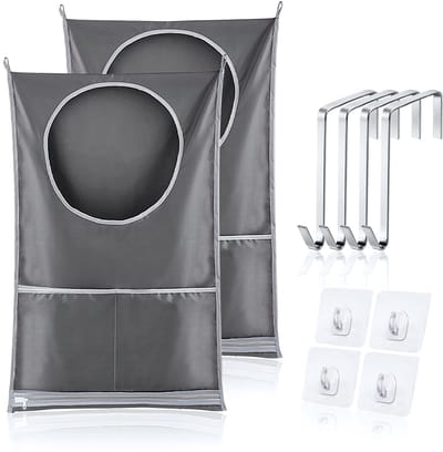 Dailygoods- Waszak Opvouwbaar - Wasverzamelaar - Hangende Wasmand - 2 Stuks Roestvrijstalen Deurhaken - Zuignappen - Ruimtebesparend