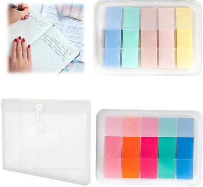 250 Transparante Plakstrips en A5 Documentenmap, 10 Kleurige Index Tabs, Plaknotities en Schrijfbare Notities voor Pagina Markering