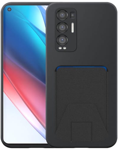 Geschikt voor Oppo Find X3 Neo Telefoonhoesje met Verstelbare Leren Pasjeshouder - Flexible Back Cover Case Siliconen TPU with Adjustable Leather Cardslot - Zwart - Smartphonica geschikt voor Oppo Find X3 Neo