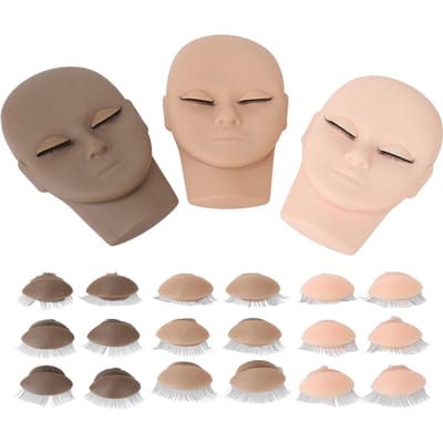 3 stuks Wimper Mannequin Hoofd Make-up Wimperverlenging Oefen Pop Hoofd met Verwijderbare Oogleden Dubbel