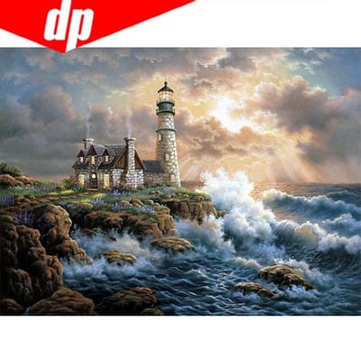 Peinture diamant 5D à faire soi-même, mosaïque « Tour de mer », broderie diamant strass, point de croix 20X30 beige