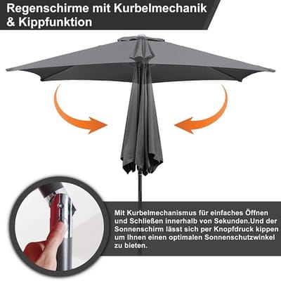Tuinparasol Depauwonen Ø 350/270 cm met Zwengel, UV-Bescherming UPF 50+, Waterdicht en Windbestendig, LED Verlichting op Zonne-energie, Rond Strandscherm voor Tuin, Terras, Balkon, Zwembad – Incl. ...