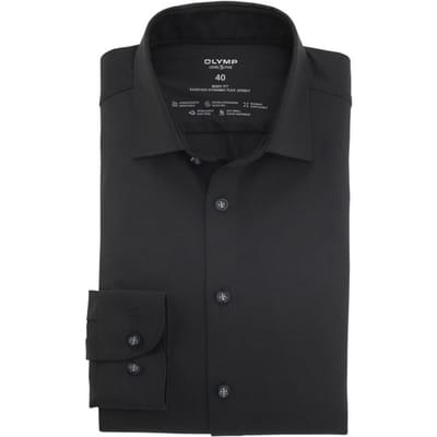 OLYMP Level 5 body fit overhemd 24/7 - mouwlengte 7 - zwart tricot - Strijkvriendelijk - Boordmaat: 43