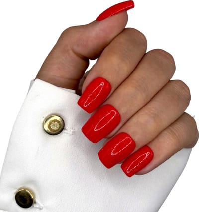 SD Press on Nails - B-113 - Plaknagels - Nagelset 20 Nagels - Rood - Gellak - Nagellak - Medium Recht Square Nageltips - Nepnagels met Lijm - Kunstnagels - Nail Art - Handmade - Valse nagels - Nagelvijl - Accessoires