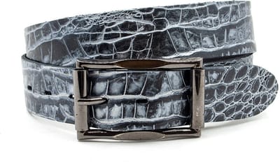 Dames riem zwart/zilver kroko - 4 cm breed - Leer - Jeans riem - Casual - Maat 95
