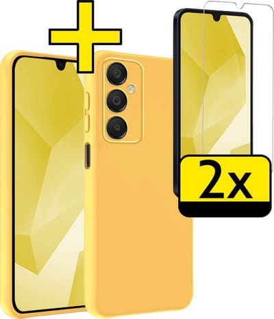Hoesje - Met 2x Screenprotector - Geschikt voor Samsung Galaxy A16 - Sterk & Shockproof - Back Cover - Siliconen Case - Telefoon Hoes - Telefoonhoesjes - Geel